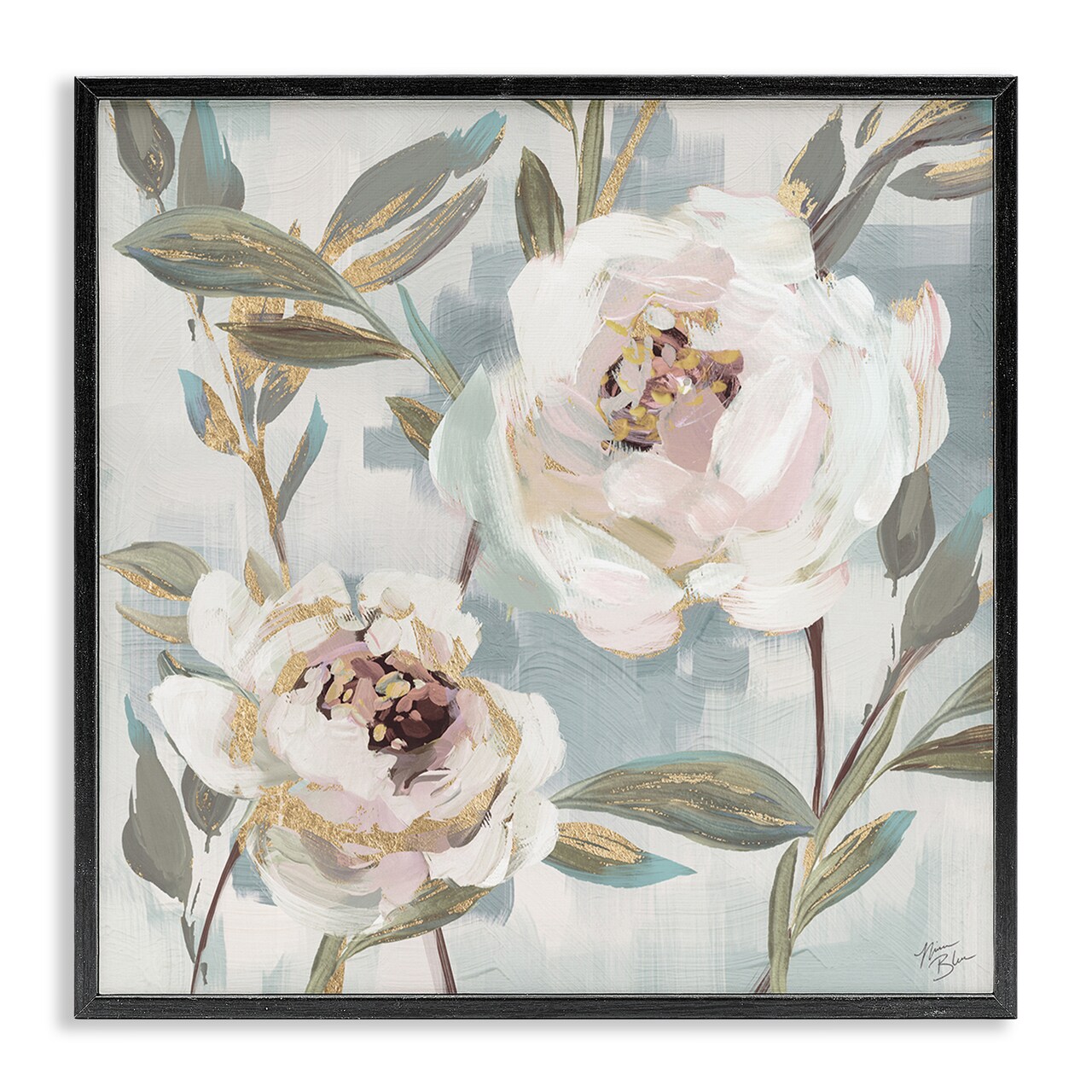 Stupell Industries White Peony Duo Framed Giclee Wall Art Design by Nina Blue